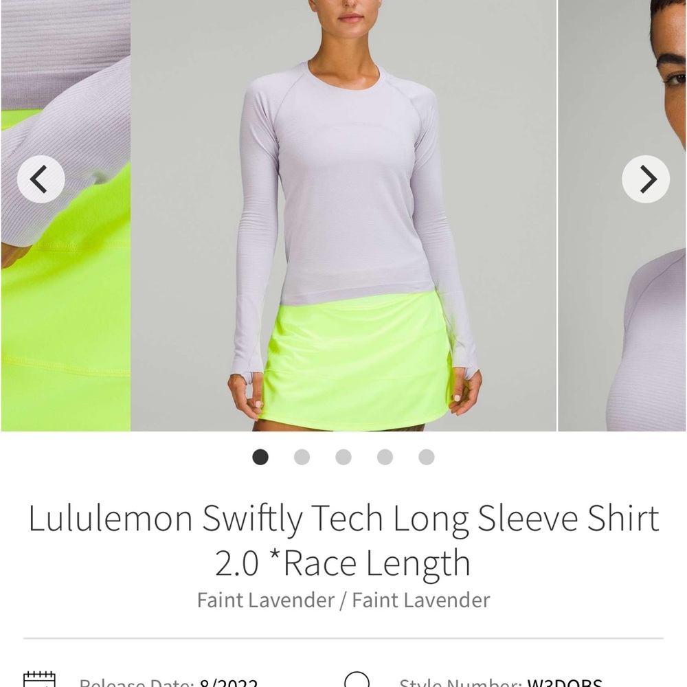 Lululemon Swiftly Tech Long Sleeve Shirt 2.0 *Race 
Faint Lavender NWT size 6